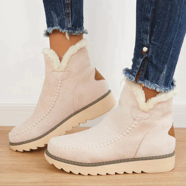 Hyacint Dames Winter Enkellaarzen – Instap Enkellaarzen Gevoerd met Nepbont en Duurzame Antislipzool