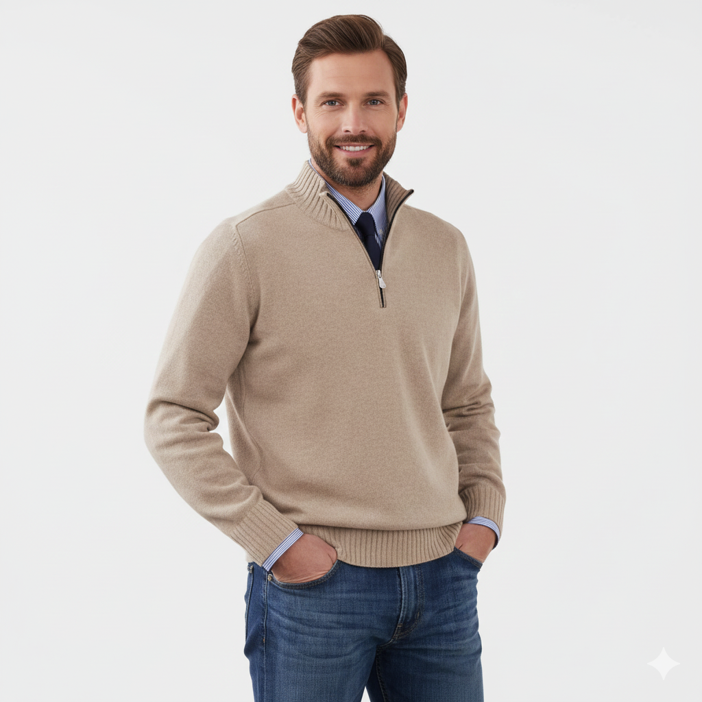 Brad Pull Quarter-Zip Herre – Blød Åndbar Strik med Lynlåshals & Regular Fit
