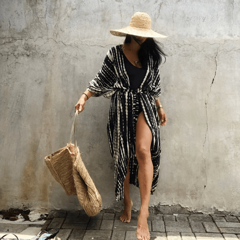Brenna Robe Kimono Looksy – Imprimé Tie-Dye Boheme & Flydende Midilengde Snit