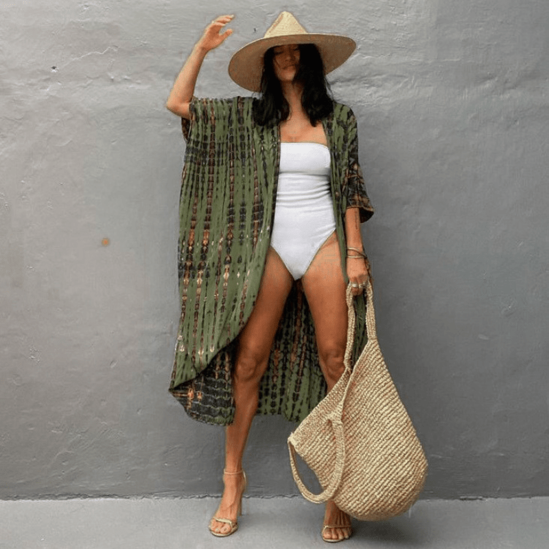Brenna Robe Kimono Looksy – Imprimé Tie-Dye Boheme & Flydende Midilengde Snit