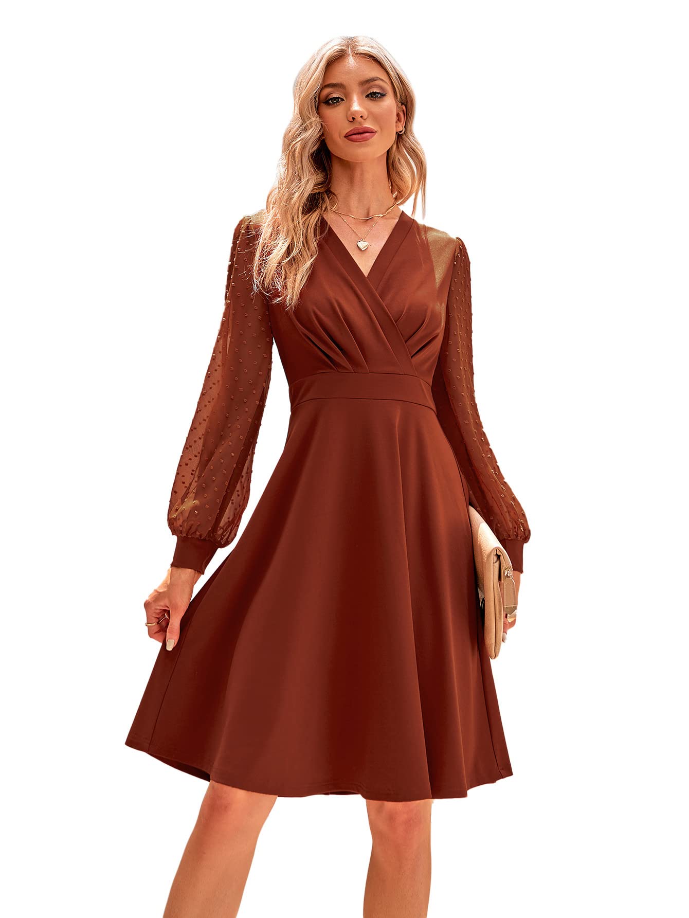 Juana haljina za žene – vintage stil s V-izrezom, dugim rukavima i elegantnim midi A-krojem