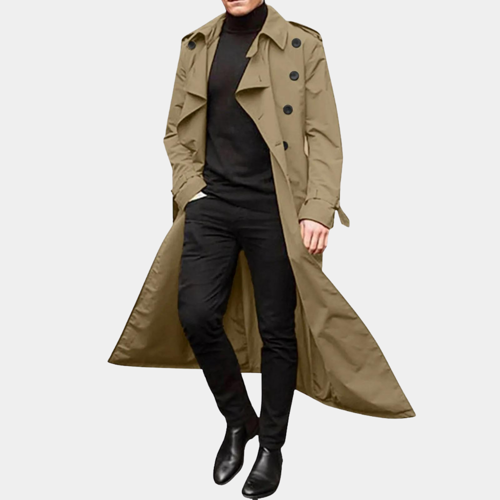 Laurence Trenchcoat Homme – Longue Veste Imperméable avec Coupe Classique & Style Élégant