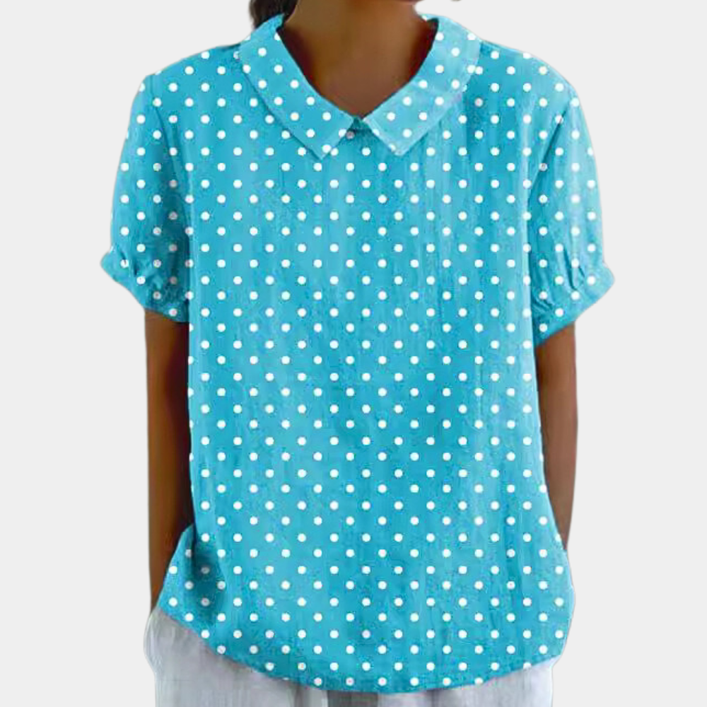 Bruna Blúzka Dámska – Voľný Top s Krátkymi Rukávmi a Kvetinovou Pastoračnou Potlačou so Zaobleným Výstrihom