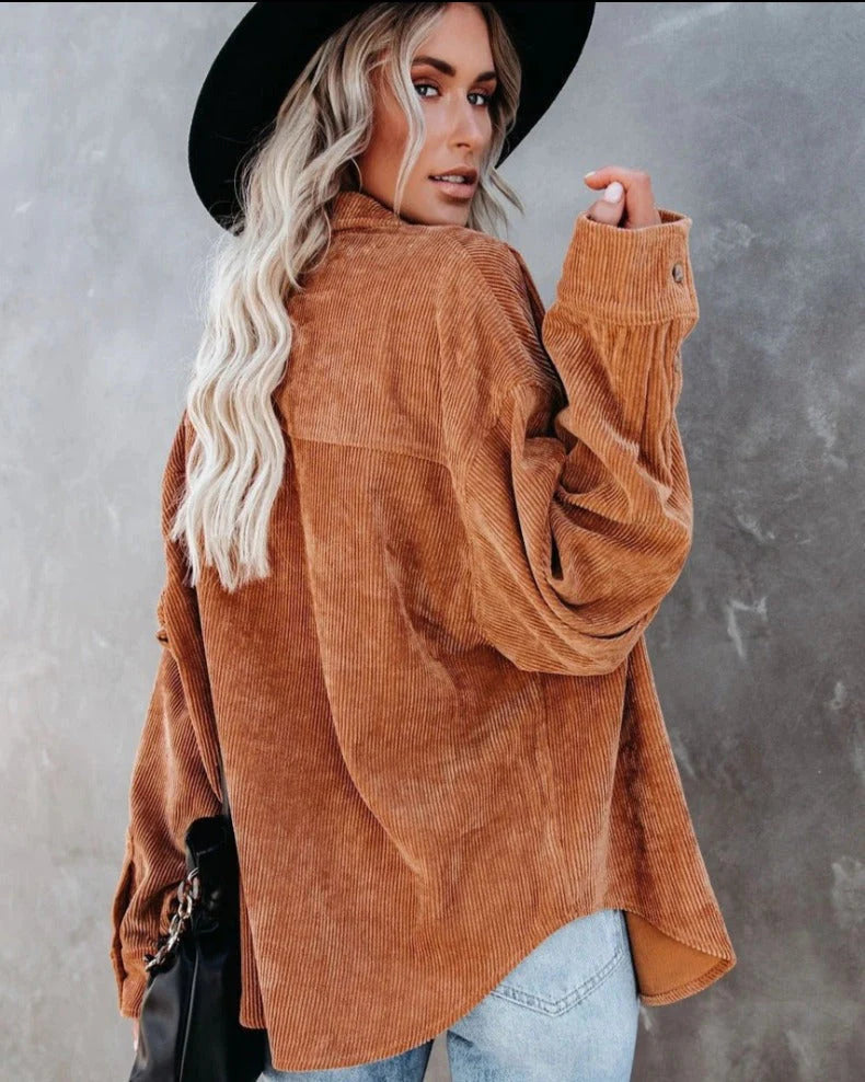 Camicia da donna Ainsley – Camicia casual vintage in morbido velluto a coste con taschino sul petto