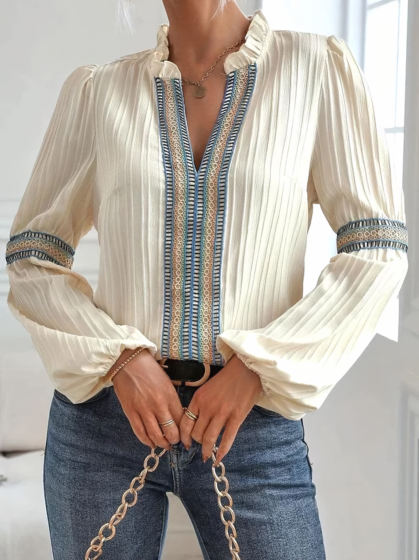 Blusa Caroline Boho Femme – Blouse Élégante et Légère au Style Bohème avec Détails Modernes