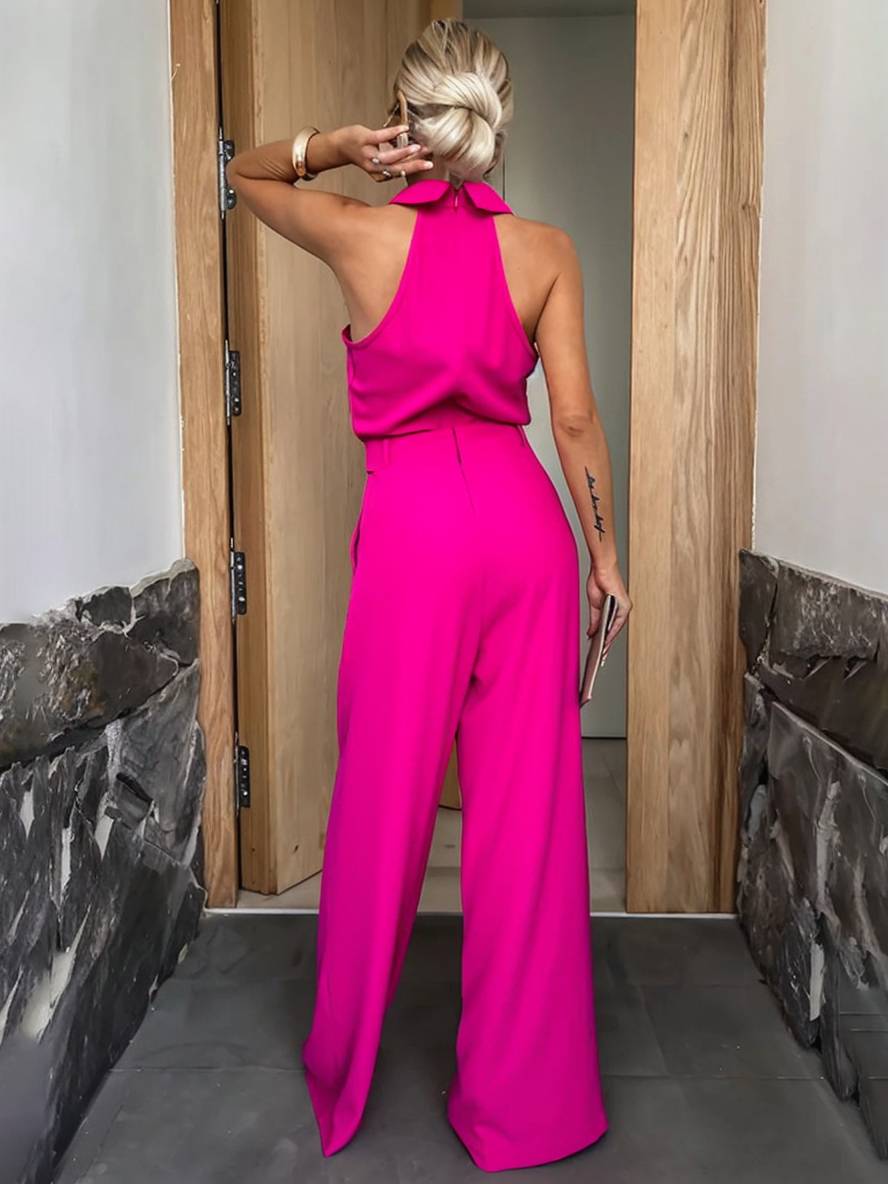 Aliya Macacão Mulher – Macacão Largo Sem Mangas com Gola de Camisa, Recortes e Bolsos