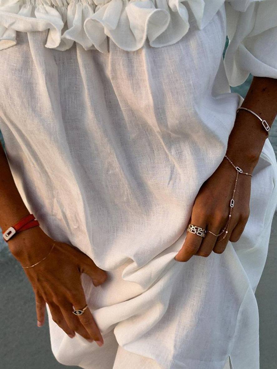 Kimberly Damesbadjas – Lange Casual Badjas met Boothals, Pofmouwen & Zijsplit