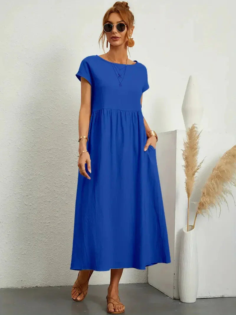 Melody Long Dress Woman – Lightweight Summer Dress in Blended Cotton with Elegant Cut & Timeless Style
