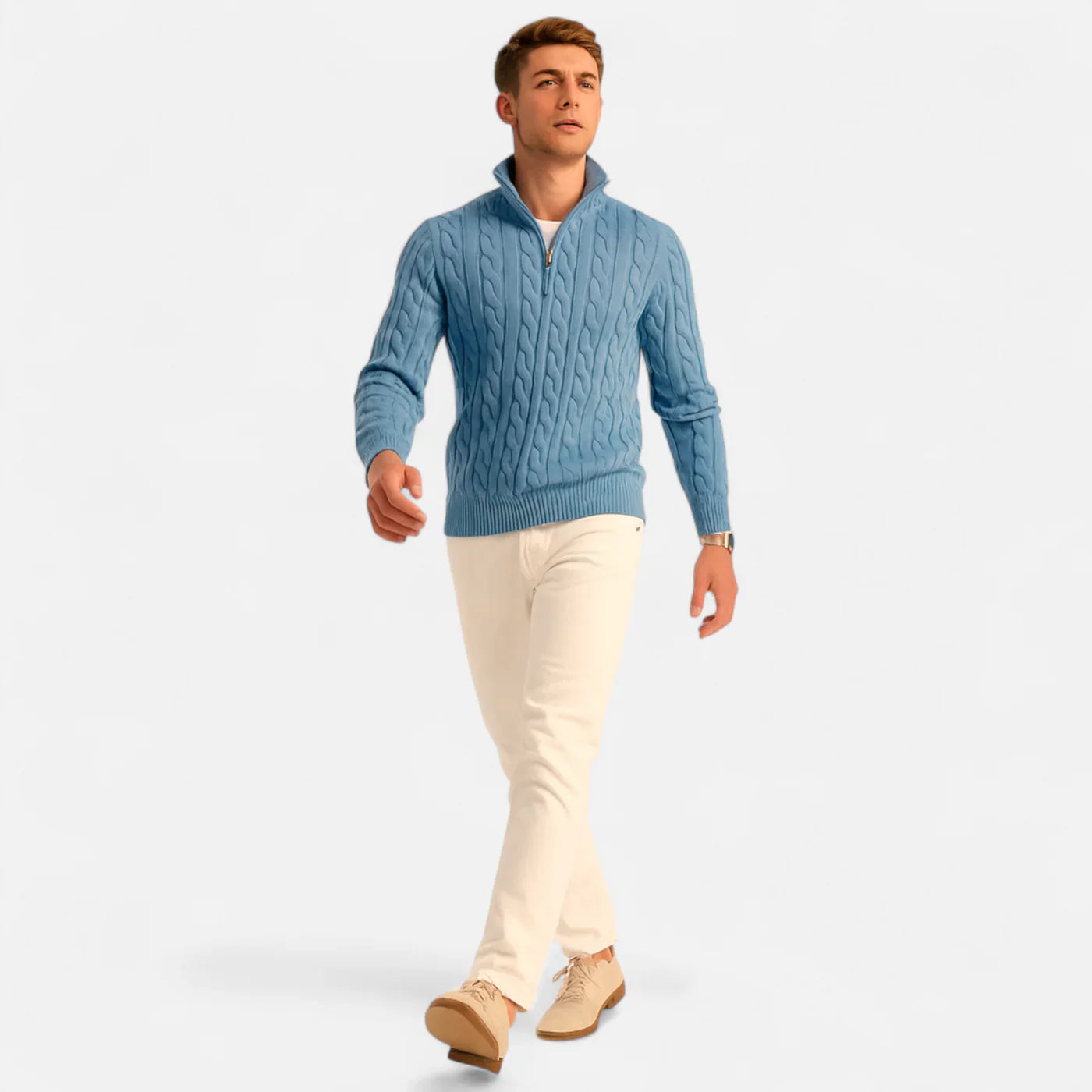 Cove Pull Turtleneck Zip-Up Men – Thick Ribbed Knit & Elegant Loose Fit