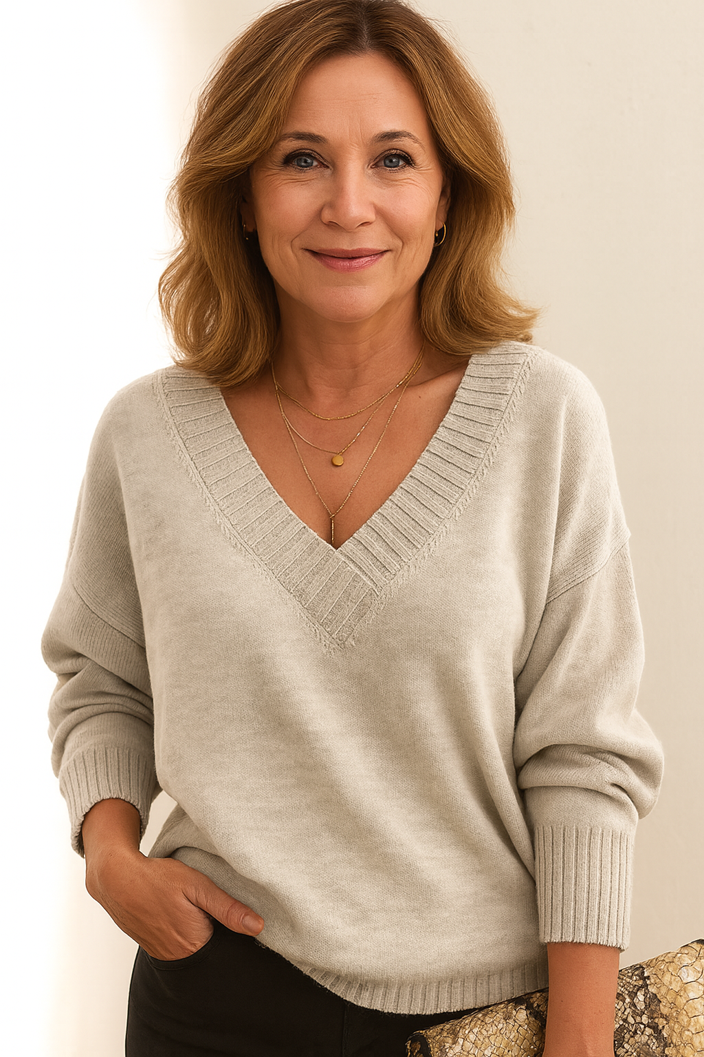 Zeyann Suéter de Cachemira con Cuello en V para Mujer – 100 % Cachemira Premium con Corte Suave, Cálido y Clásico