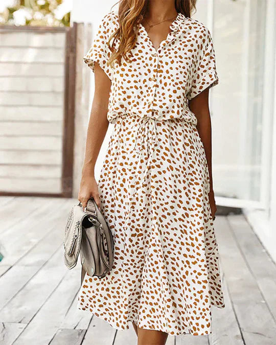 Robe Midi Femme Genevieve – Imprimé à Pois avec Taille Cintrée pour Événements Décontractés et de Journée