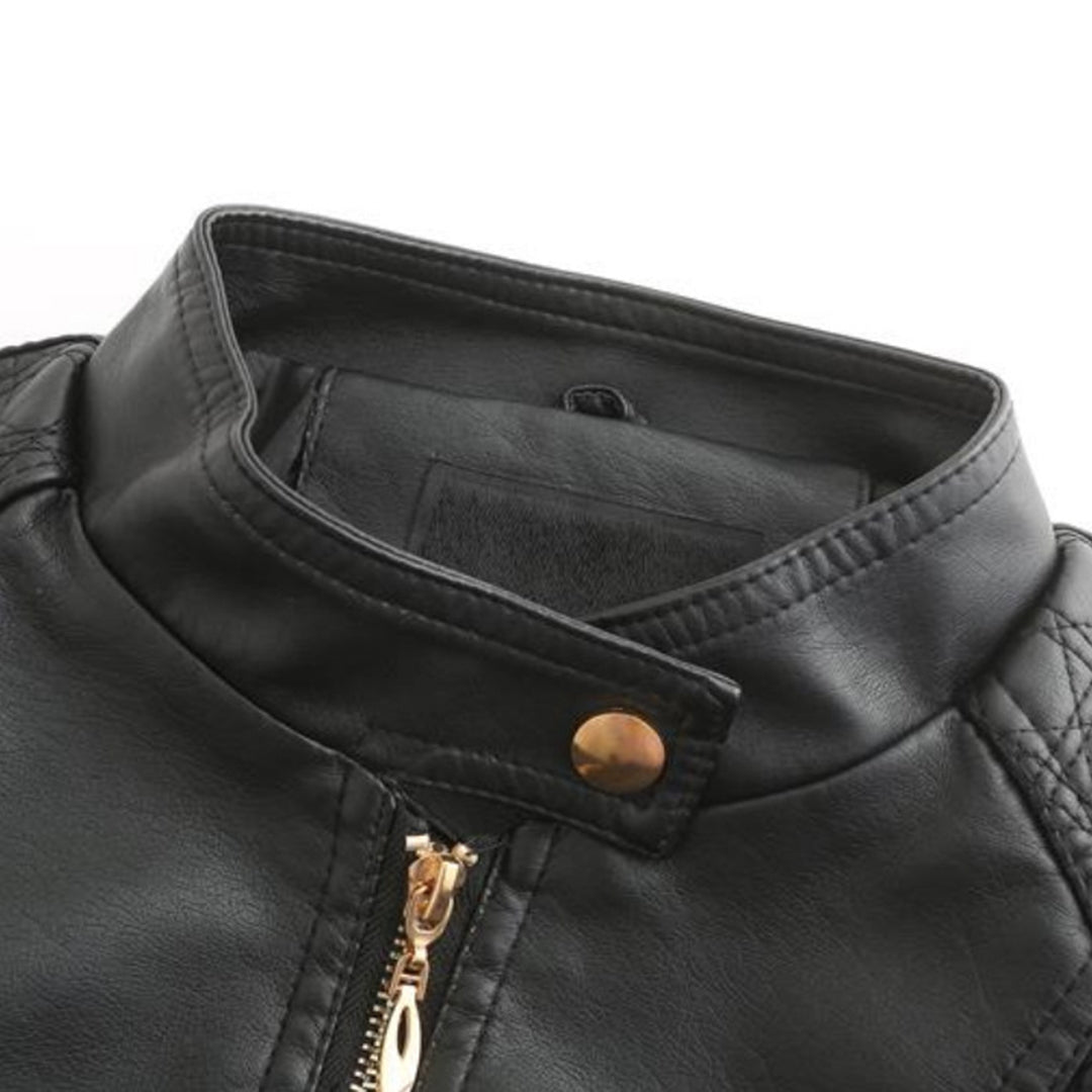 Janiyah Veste Femme en Cuir – Col Montant Chic, Fermetures Éclair & Moderner Eleganter Stil