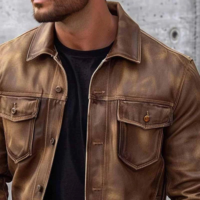 Pierre Veste Homme Vintage – Veste en Cuir Élégante & Durable au Style Intemporel