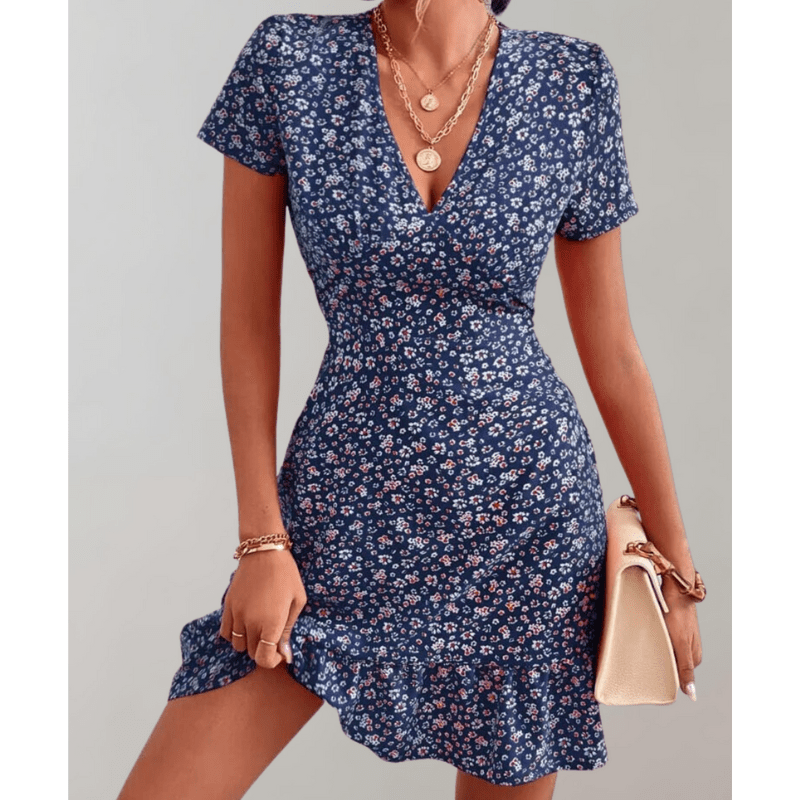 Daria Robe Florale Femme – Fließender Saum, V-Ausschnitt und Dezente Taille par Looksy