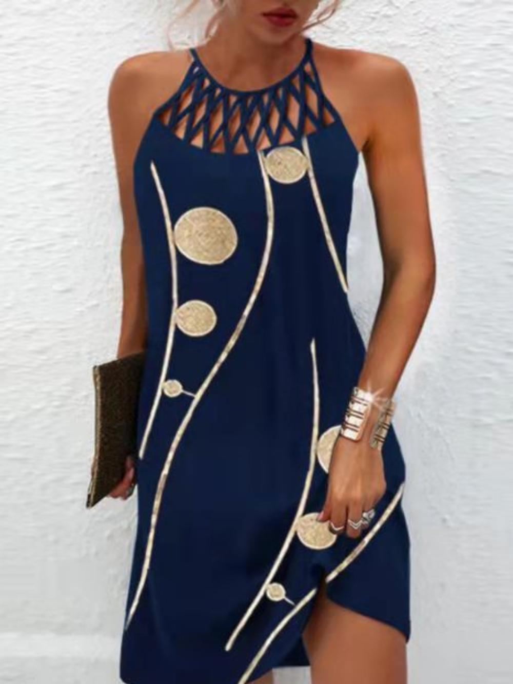 Emily ljetna haljina za žene – haljina s naramenicama na vrat s tropskim uzorkom i prozračnim krojem za plažu i doručak