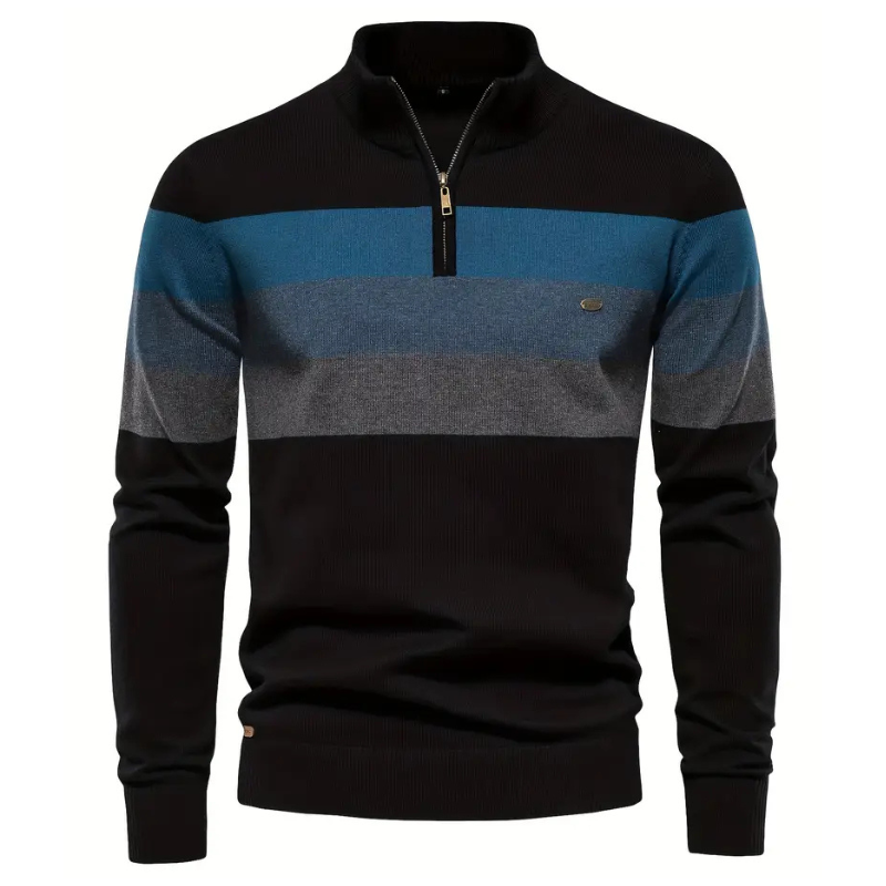 Liam muška prugasta majica – stojeći ovratnik sa zatvaračem, topla i udobna od vune i poliestera