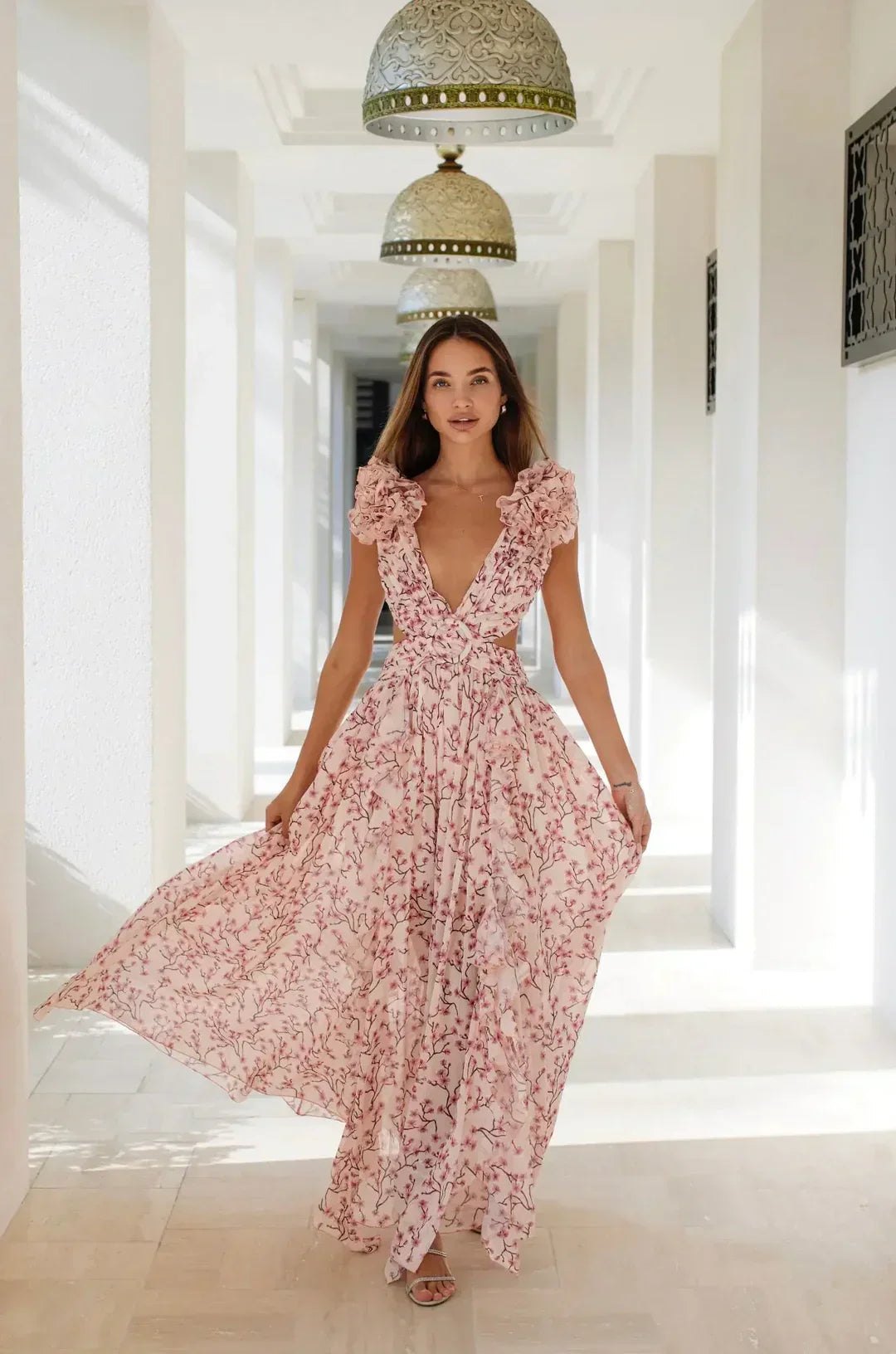 Bea Maxi Dress Woman – Floral Print, Ruffles & Airy Summer Elegance
