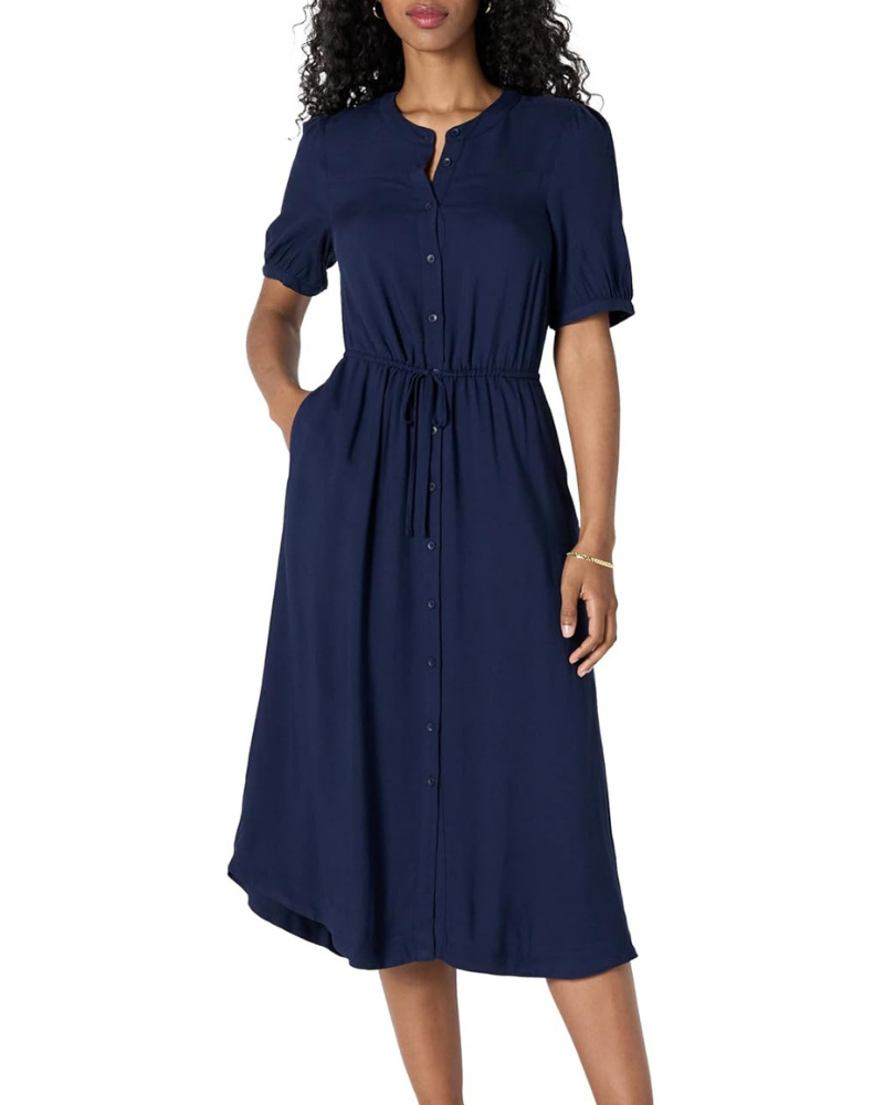 Georgie Robe Midi Femme – Viscose Fluide, Taille Ajustable & Coupe A-Line Élégante