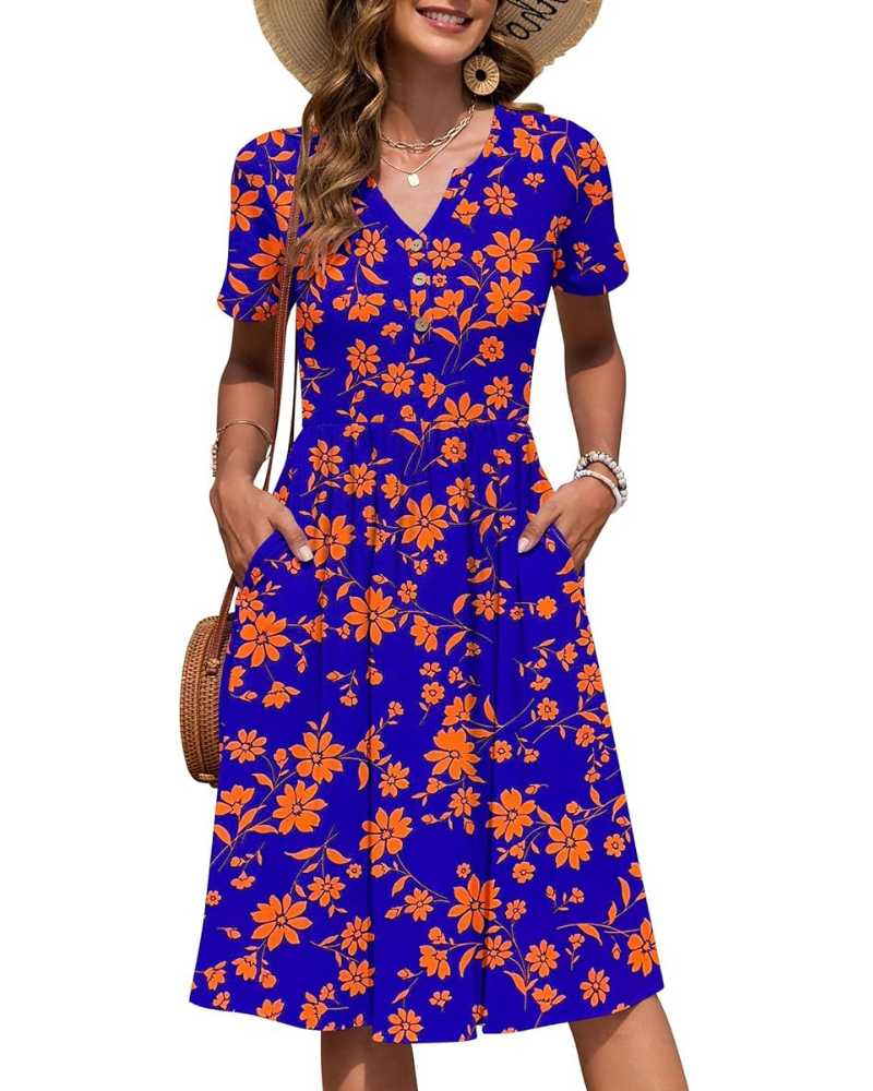 Gabby Robe Femme – Col V, Taille Empire & Coupe Plissée avec Poches Été Élégant