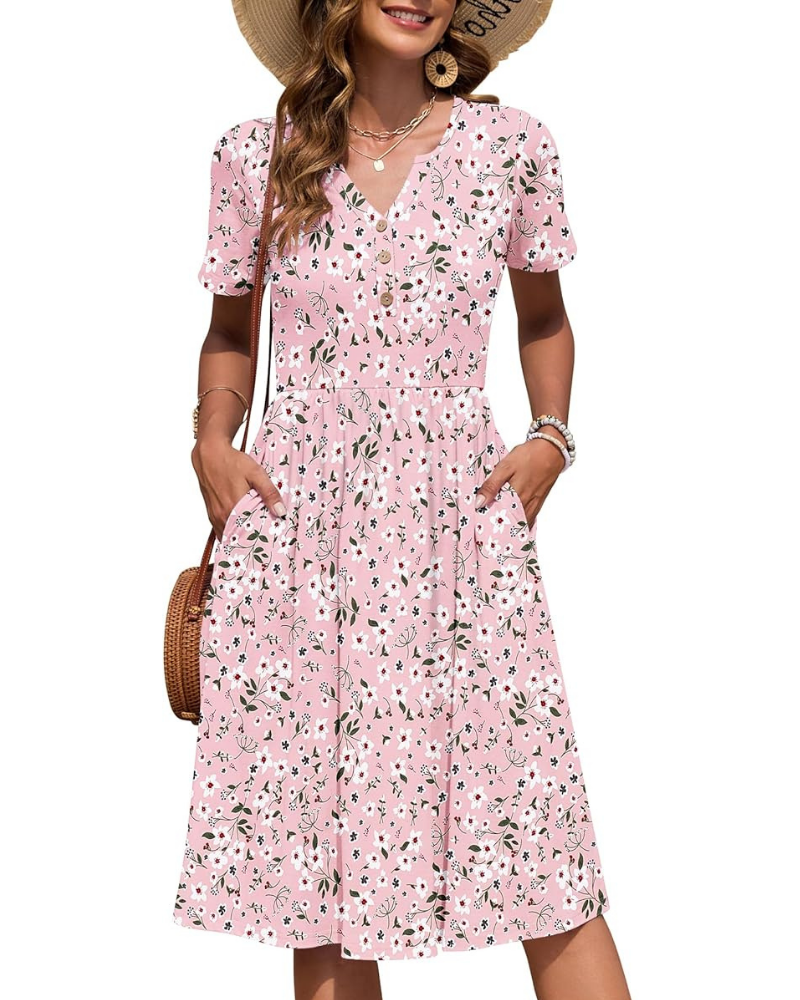 Gabby Robe Femme – Col V, Taille Empire & Coupe Plissée avec Poches Été Élégant