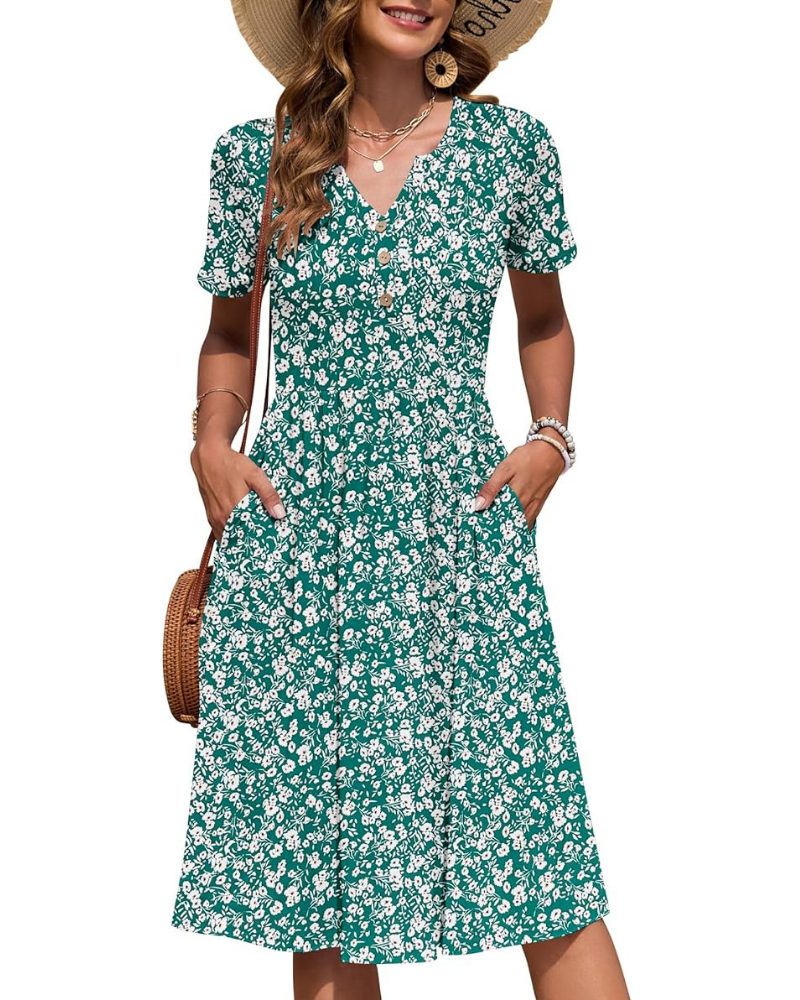 Gabby Robe Femme – Col V, Taille Empire & Coupe Plissée avec Poches Été Élégant