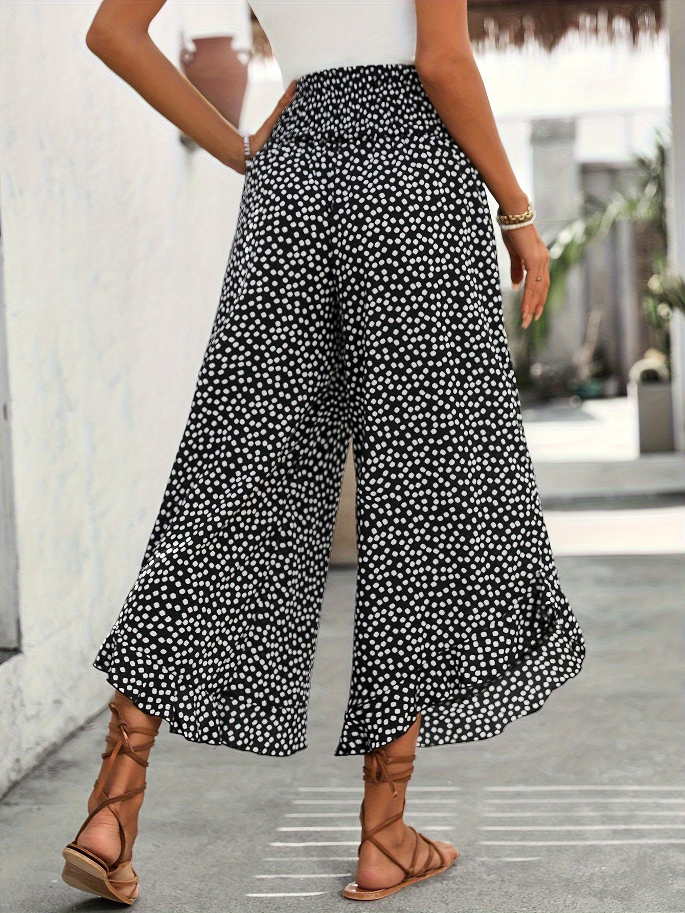 Floravia Παντελόνι Γυναικείο – Παντελόνι Ψηλόμεσο Ρευστό με Κομψό και Άνετο Φλοράλ Σχέδιο