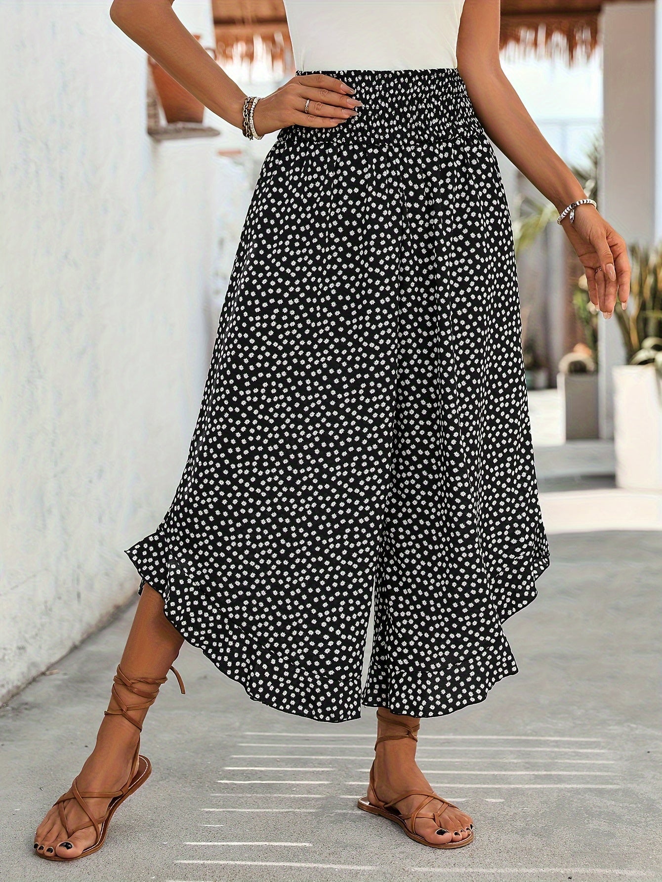 Floravia Παντελόνι Γυναικείο – Παντελόνι Ψηλόμεσο Ρευστό με Κομψό και Άνετο Φλοράλ Σχέδιο