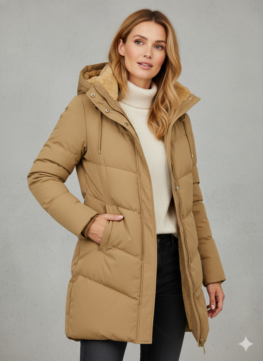 Alexandra Manteau Long à Capuche pour Femme – Veste d’Hiver Élégante à Coupe Confortable