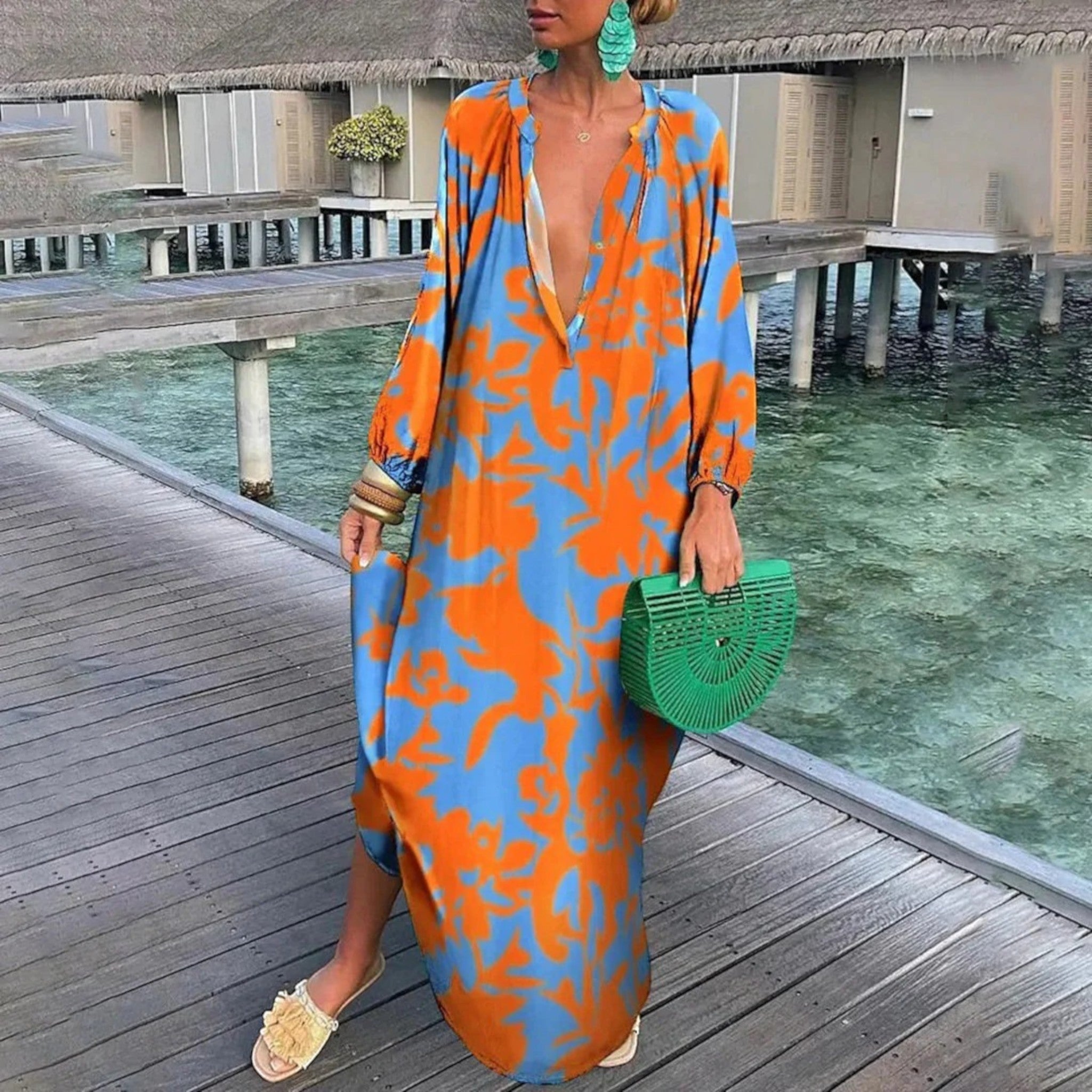 Ginepra Robe Oversize Boho – Stil afslappet med V-udskæring til sommeren