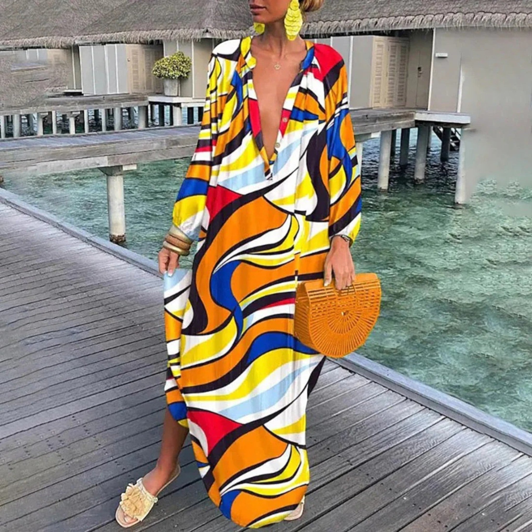 Ginepra Robe Oversize Boho – Stil afslappet med V-udskæring til sommeren
