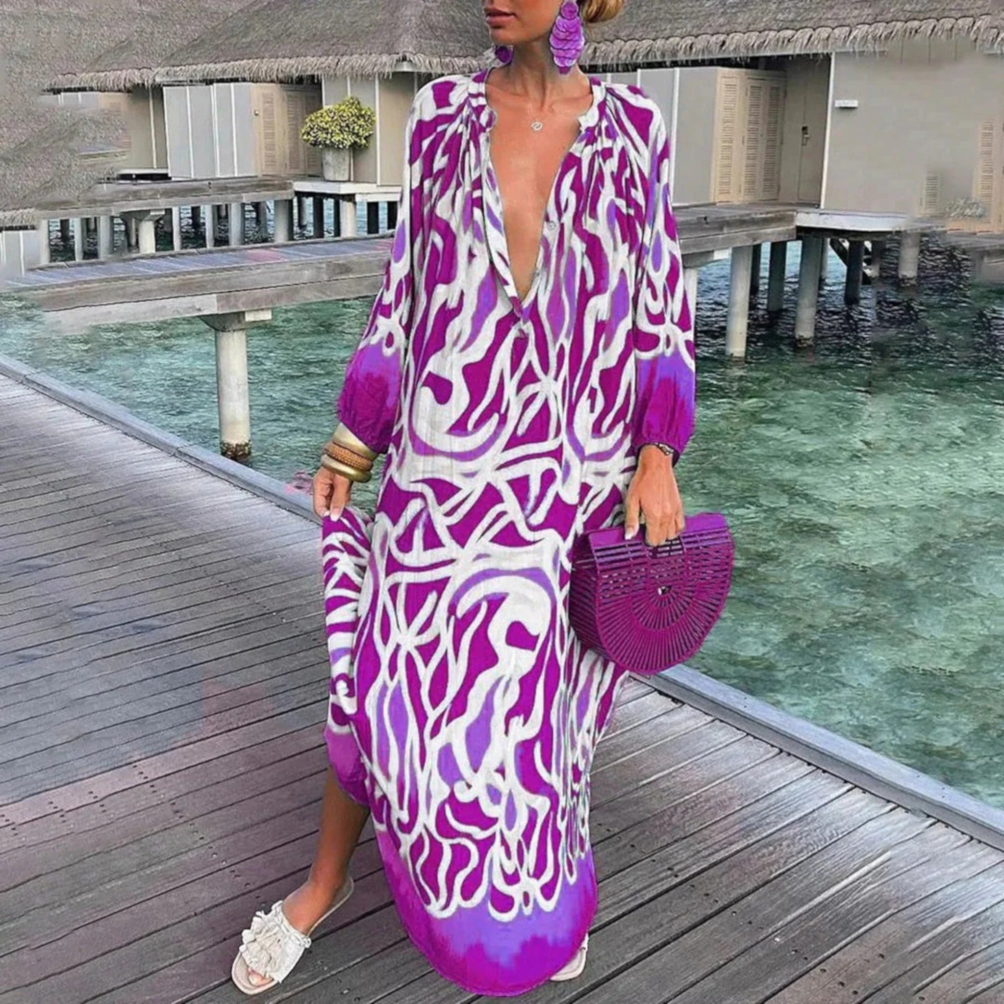 Ginepra Robe Oversize Boho – Stil afslappet med V-udskæring til sommeren