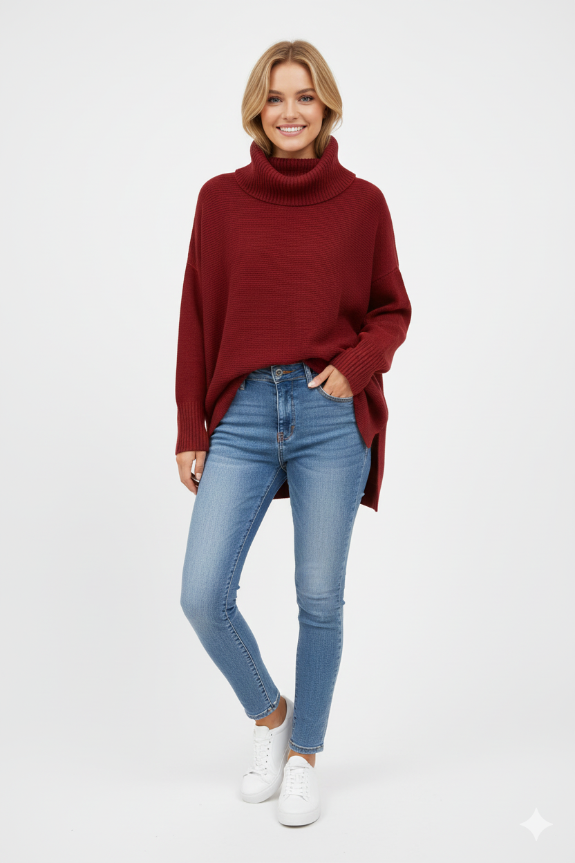 Gracie női garbó pulóver – ultrapuha, bő szabású kötött, magas nyakkal és elegáns stílussal