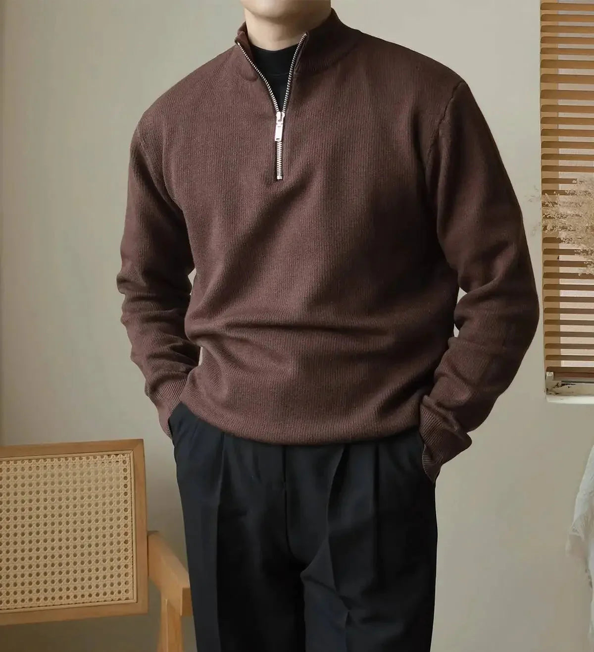 Dexter Men's Half-Zip Pullover with Stand-Up Collar – Casual Fit & Winter Comfort