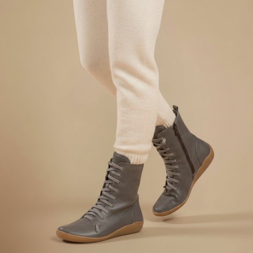 Cizme Melly Mi-Mollet pentru Femei – Cizme Retro cu Șireturi, Închidere cu Fermoar și Talpă Joasă