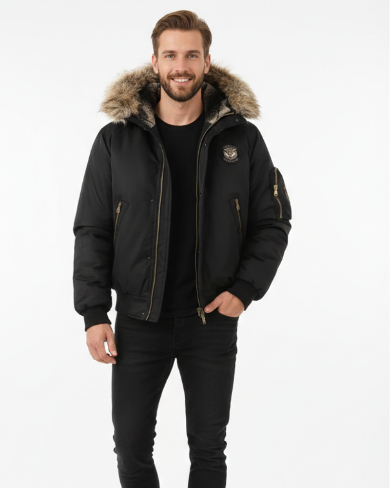 Ivan Bomber Matelassé Muški – Kapuljača od lažnog krzna, Toplo i Gradski Stil