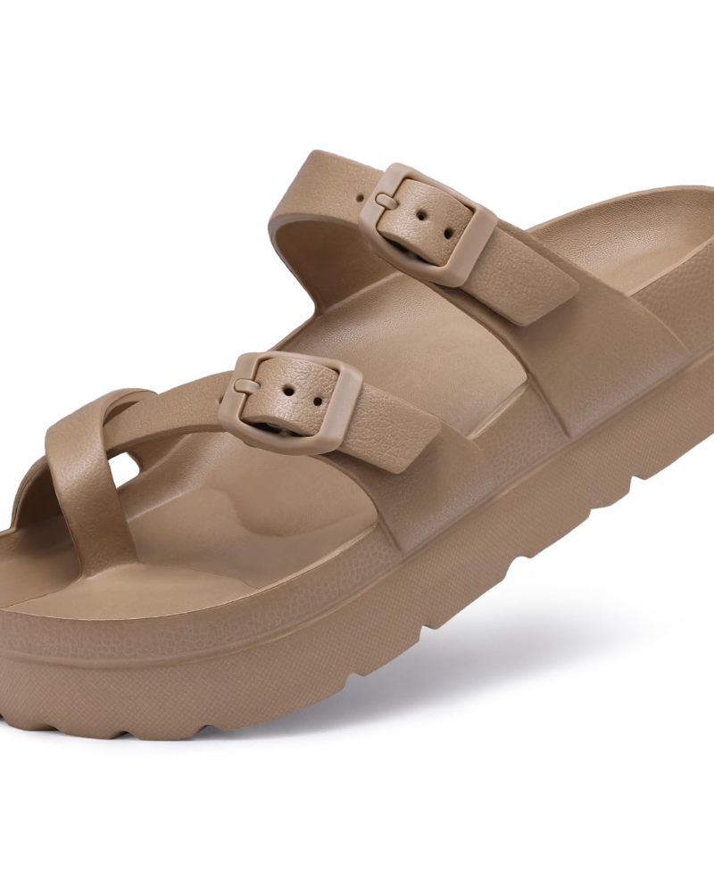 Inara Sandalen Damen – Komfort-Pantoletten mit doppelter Schnalle & Fußgewölbestütze