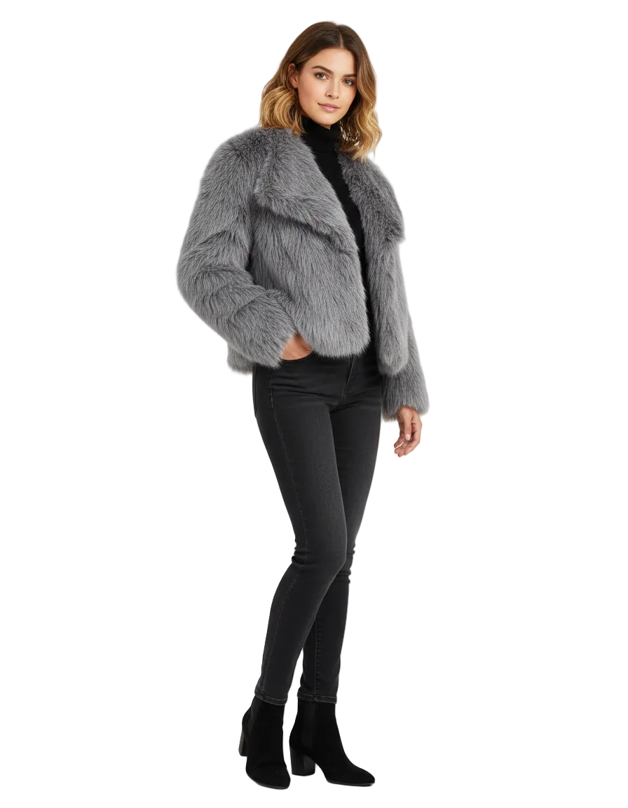 Dua Damesjas in Imitatiebont – Ultra Zachte Textuur & Tijdloze Elegantiek