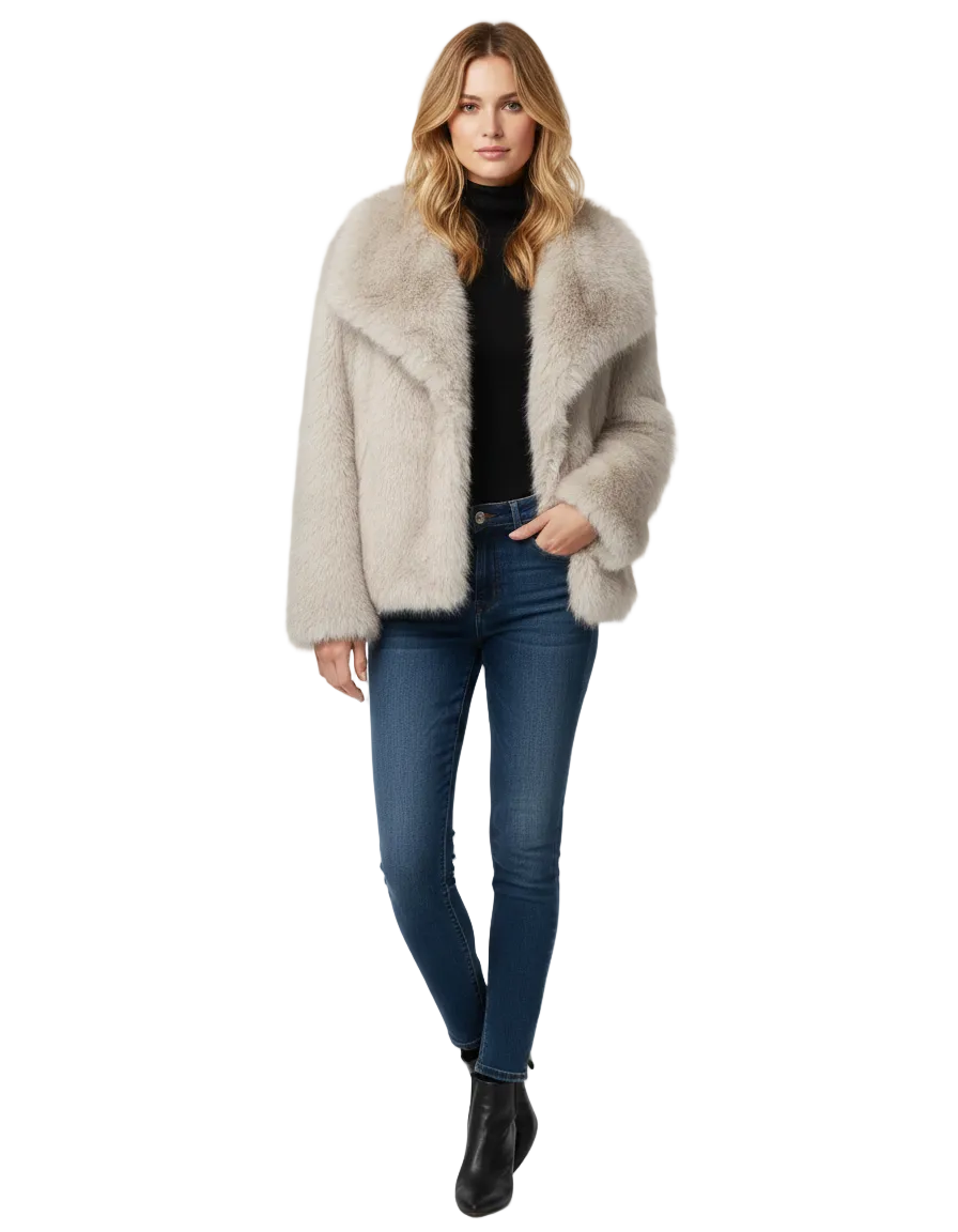 Dua Damesjas in Imitatiebont – Ultra Zachte Textuur & Tijdloze Elegantiek