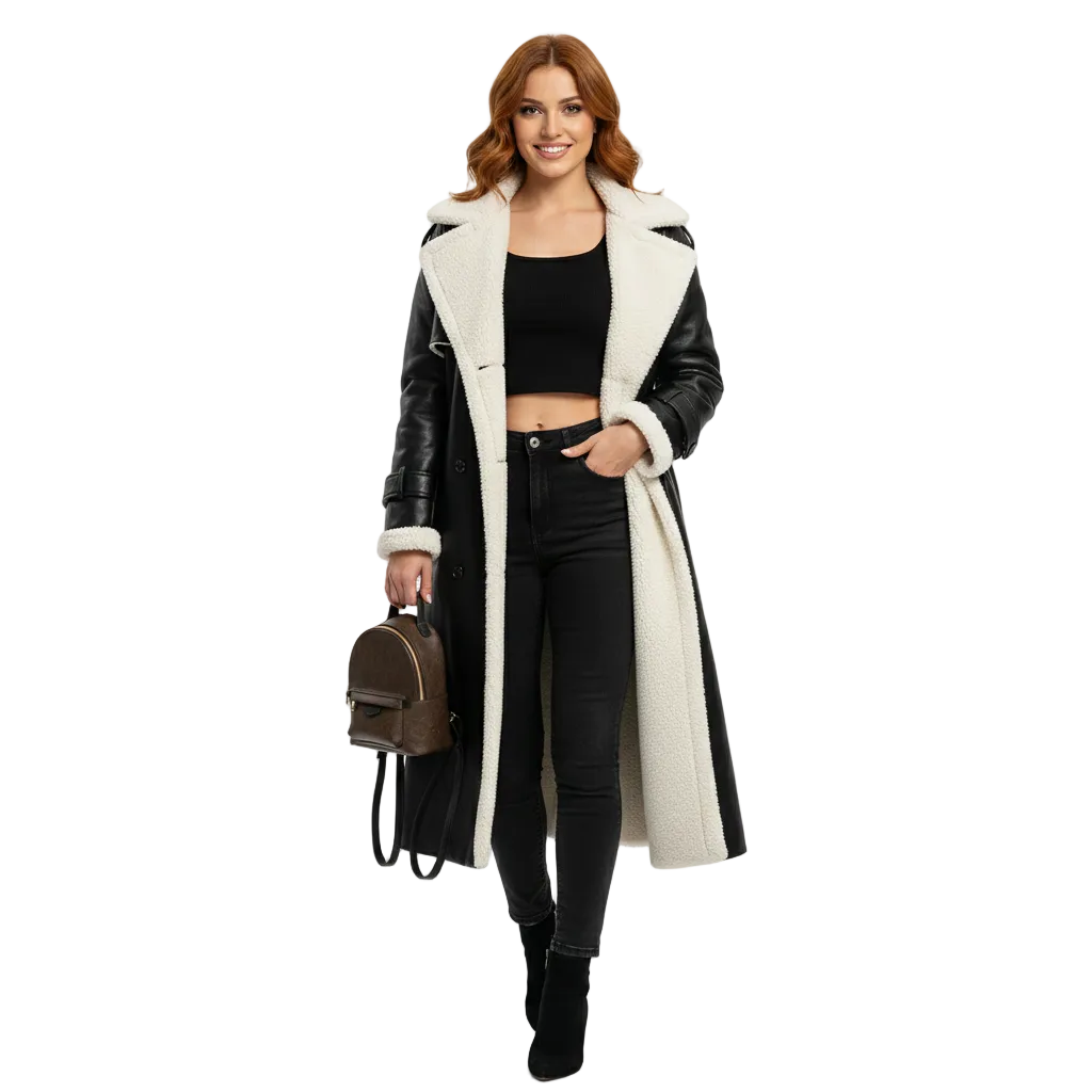 Rita Trench Long Femme – Manteau Luxe Doublé Teddy avec Ceinture & Finition Élégante