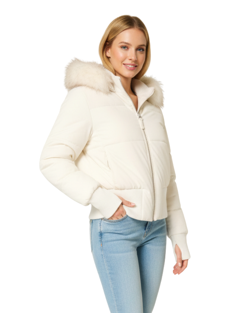 Gracie Gewatteerde Damesjas – Korte Winterjas met Afneembare Capuchon & Imitatiebont