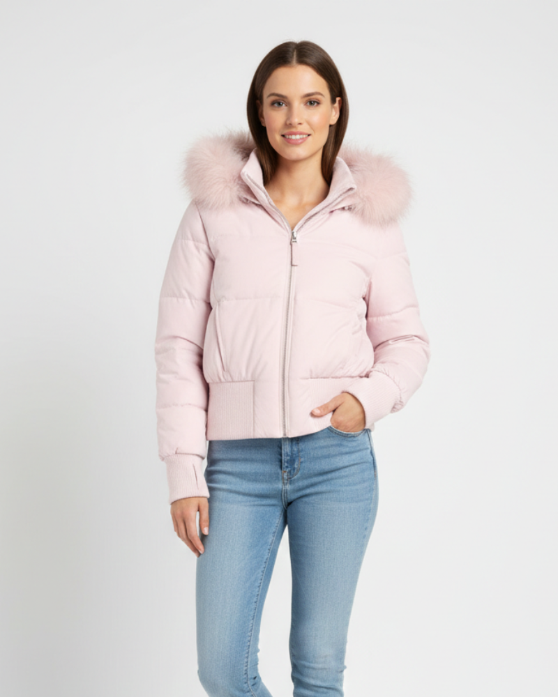 Gracie Gewatteerde Damesjas – Korte Winterjas met Afneembare Capuchon & Imitatiebont