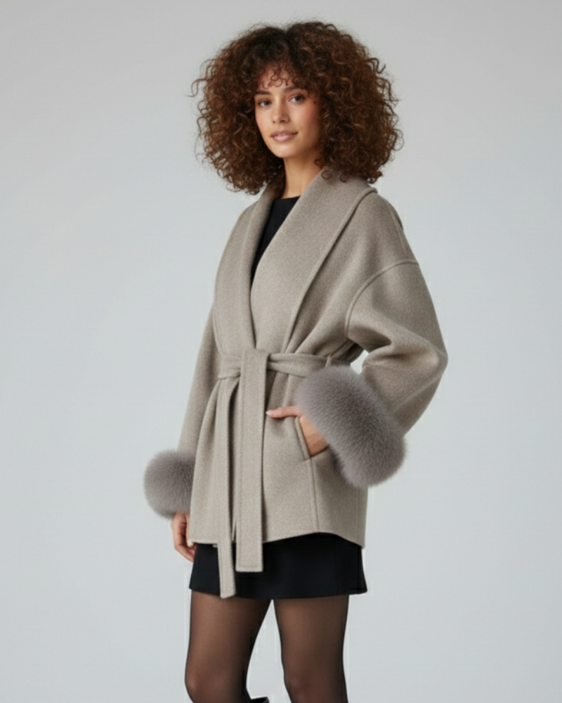 Galea Dea Studios Damesjas – Wollen Jas met Sjaalkraag, Riem & Neppelsen