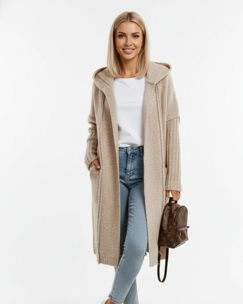 Cardigã Comprido Jessica Mulher – Casaco Amplo Elegante e Confortável em Malha Suave