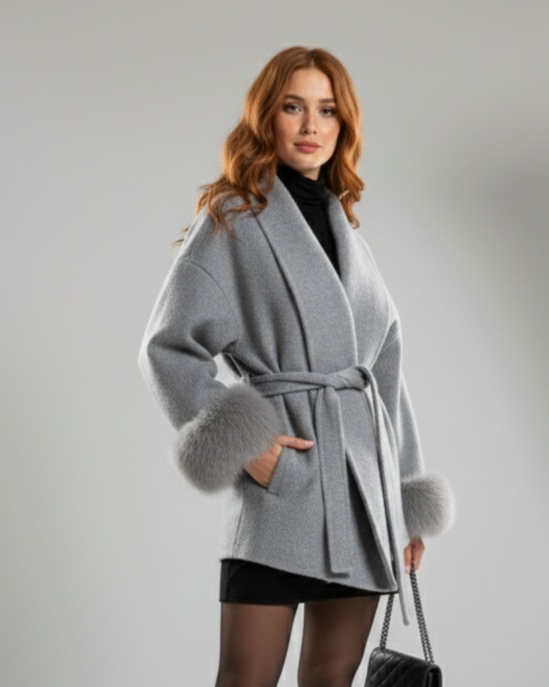 Galea Dea Studios Damesjas – Wollen Jas met Sjaalkraag, Riem & Neppelsen