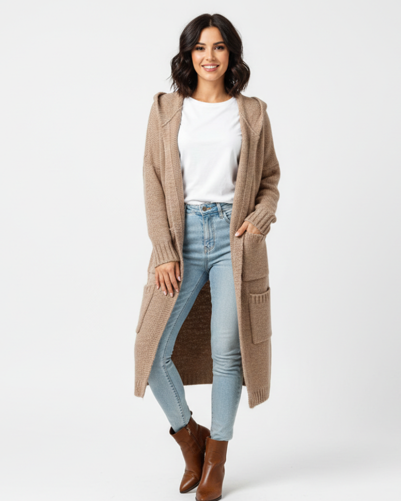 Cardigã Comprido Jessica Mulher – Casaco Amplo Elegante e Confortável em Malha Suave