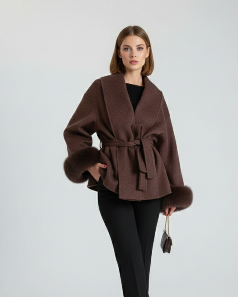 Galea Dea Studios Damesjas – Wollen Jas met Sjaalkraag, Riem & Neppelsen