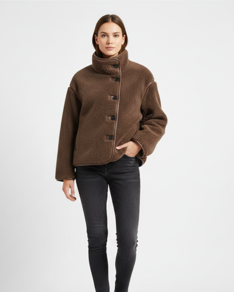 Yllana Jachetă Polară pentru Femei Elegantă – Guler Înalt și Închidere cu Nasturi pentru Toamnă și Iarnă