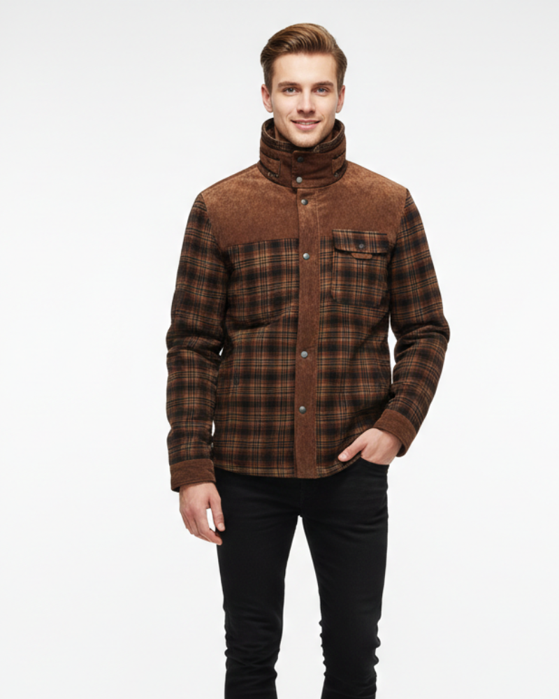 Arthuro Manteau d’Hiver Męski – Elegancka Kurtka w Kratę z Klapami i Klasycznym Zapięciem