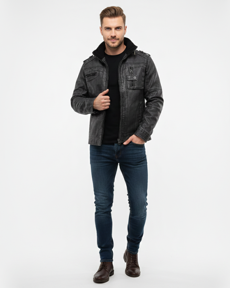 Zayron Veste en Cuir Homme – Blouson en Cuir avec Col Montant au Style Intemporel