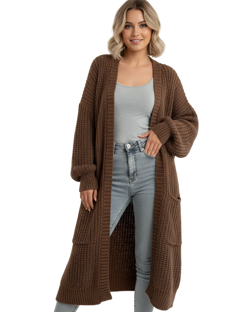 Erca Chaqueta Larga de Punto para Mujer – Cárdigan Amplio Elegante para Primavera, Otoño e Invierno